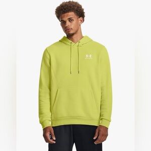 UNDER ARMOUR Men's Essential Fleece Hoodie, Medium, Lime Yellow / White